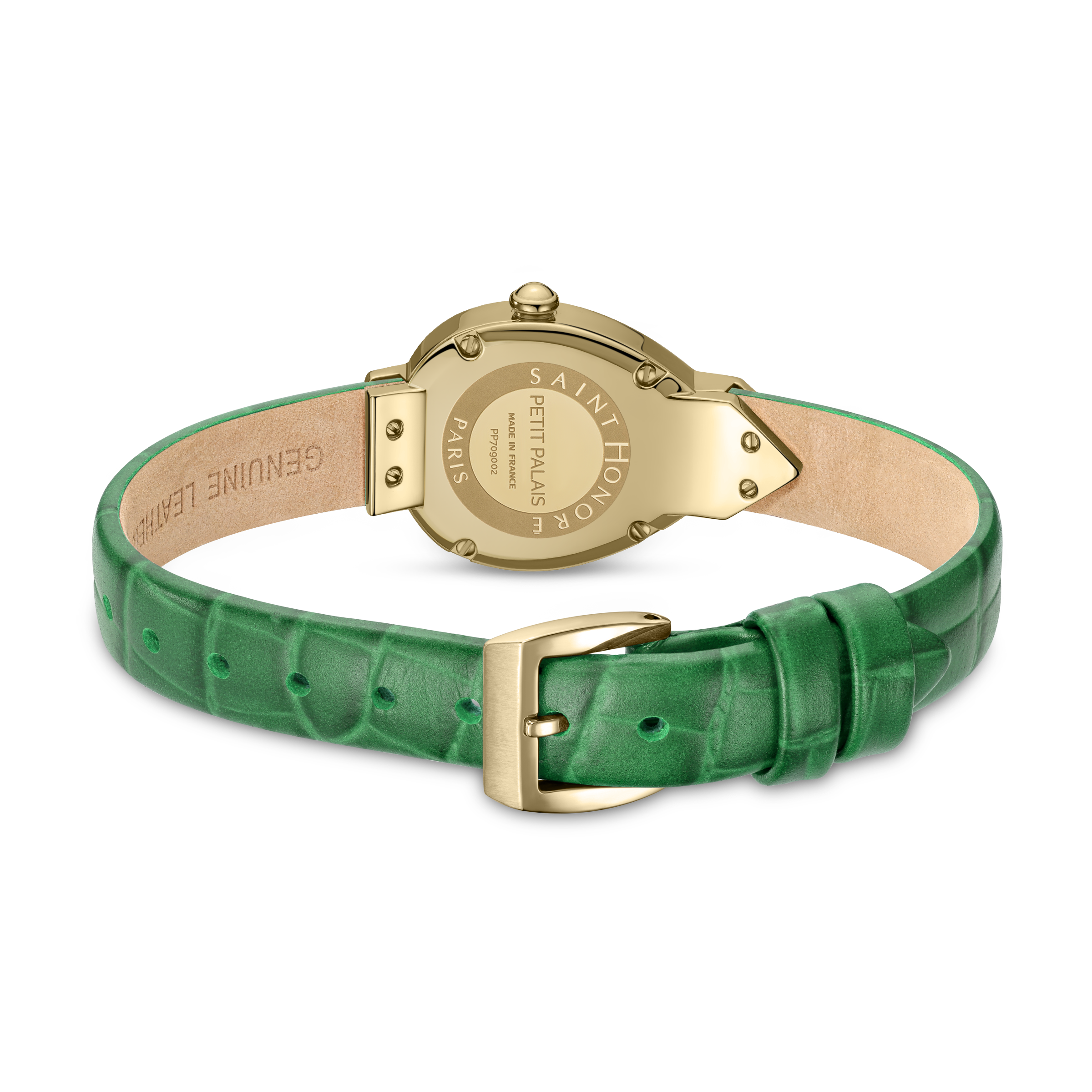 Saint Honoré Paris Gold IP Case Diamond White Dial Green Strap Watch