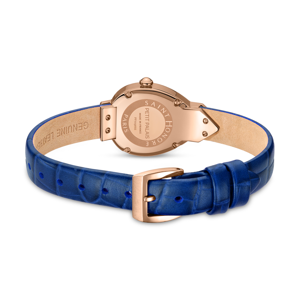 Saint Honoré Paris Rose Gold IP Diamond Blue Dial Blue Strap Watch
