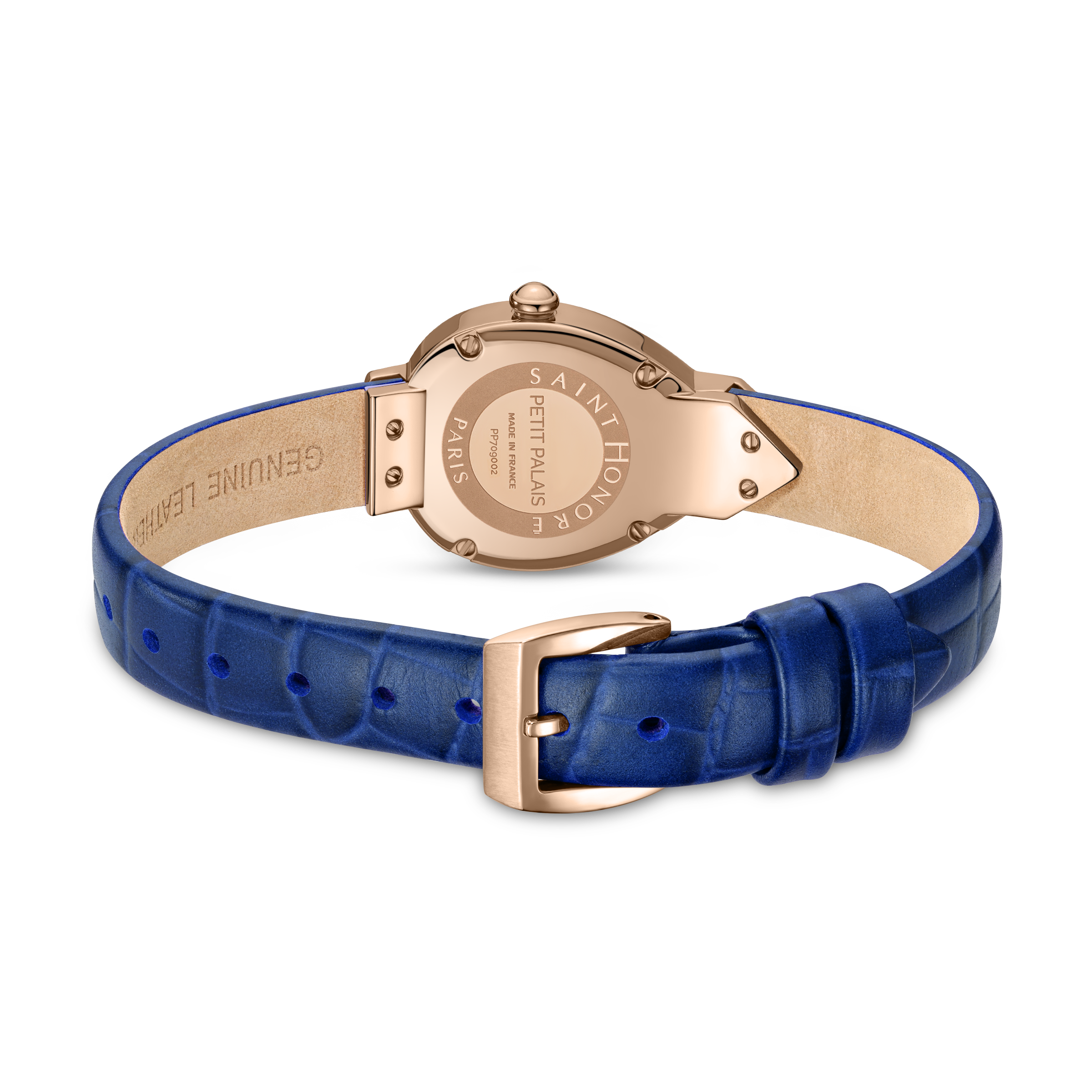 Saint Honoré Paris Rose Gold IP Diamond Blue Dial Blue Strap Watch