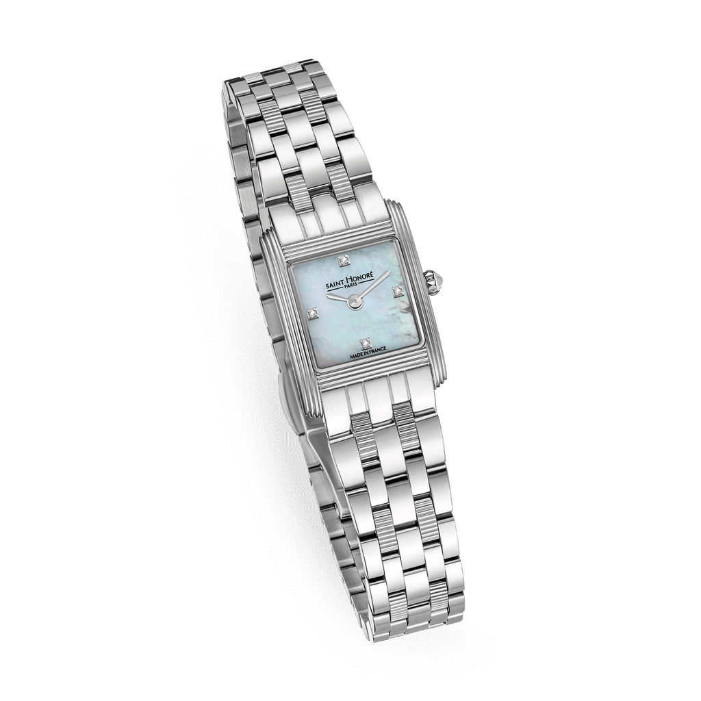 Saint Honore Stainless Steel Case with White Mother of Pearl Dial & 4 Diamonds