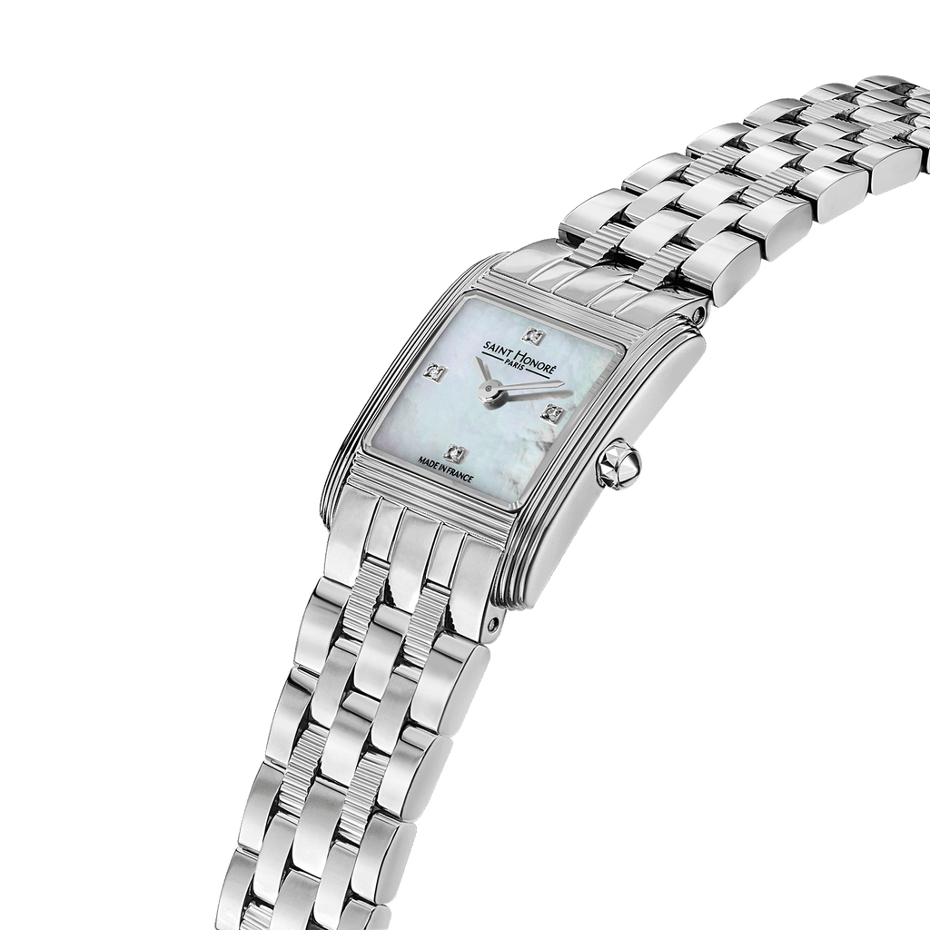 Saint Honore Stainless Steel Case with White Mother of Pearl Dial & 4 Diamonds