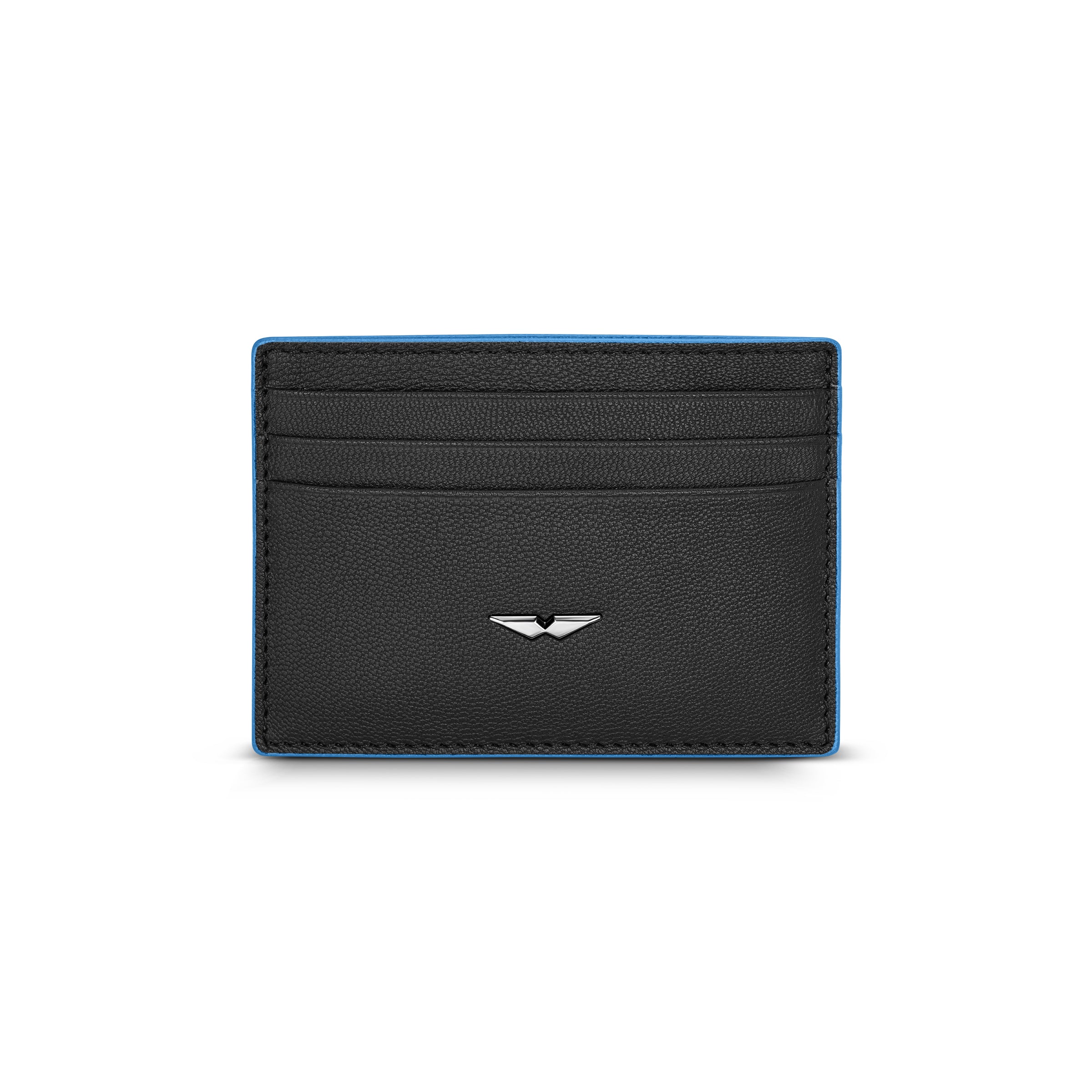 Police Aile men’s black genuine leather card case with blue trim and multiple card slots