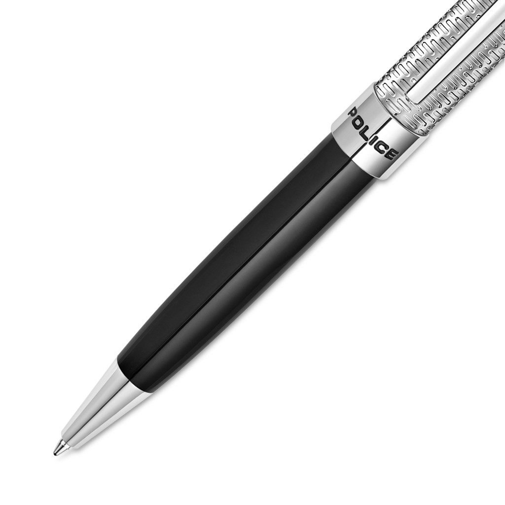 Police Amasis black enamel ballpoint pen with stainless steel trims textured design luxury writing instrument Paris Gallery Qatar Shop the Latest Online