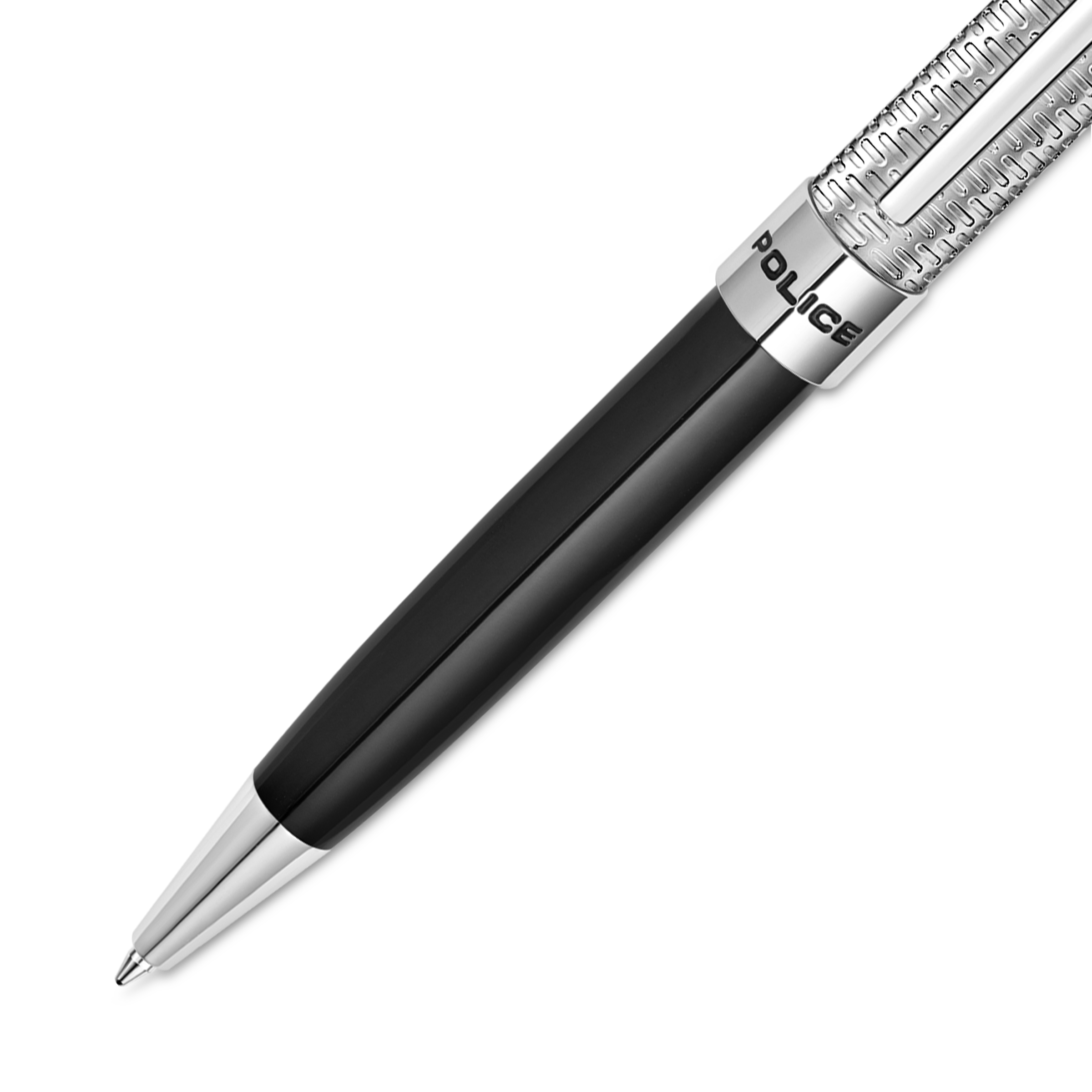 Police Amasis black enamel ballpoint pen with stainless steel trims textured design luxury writing instrument Paris Gallery Qatar Shop the Latest Online