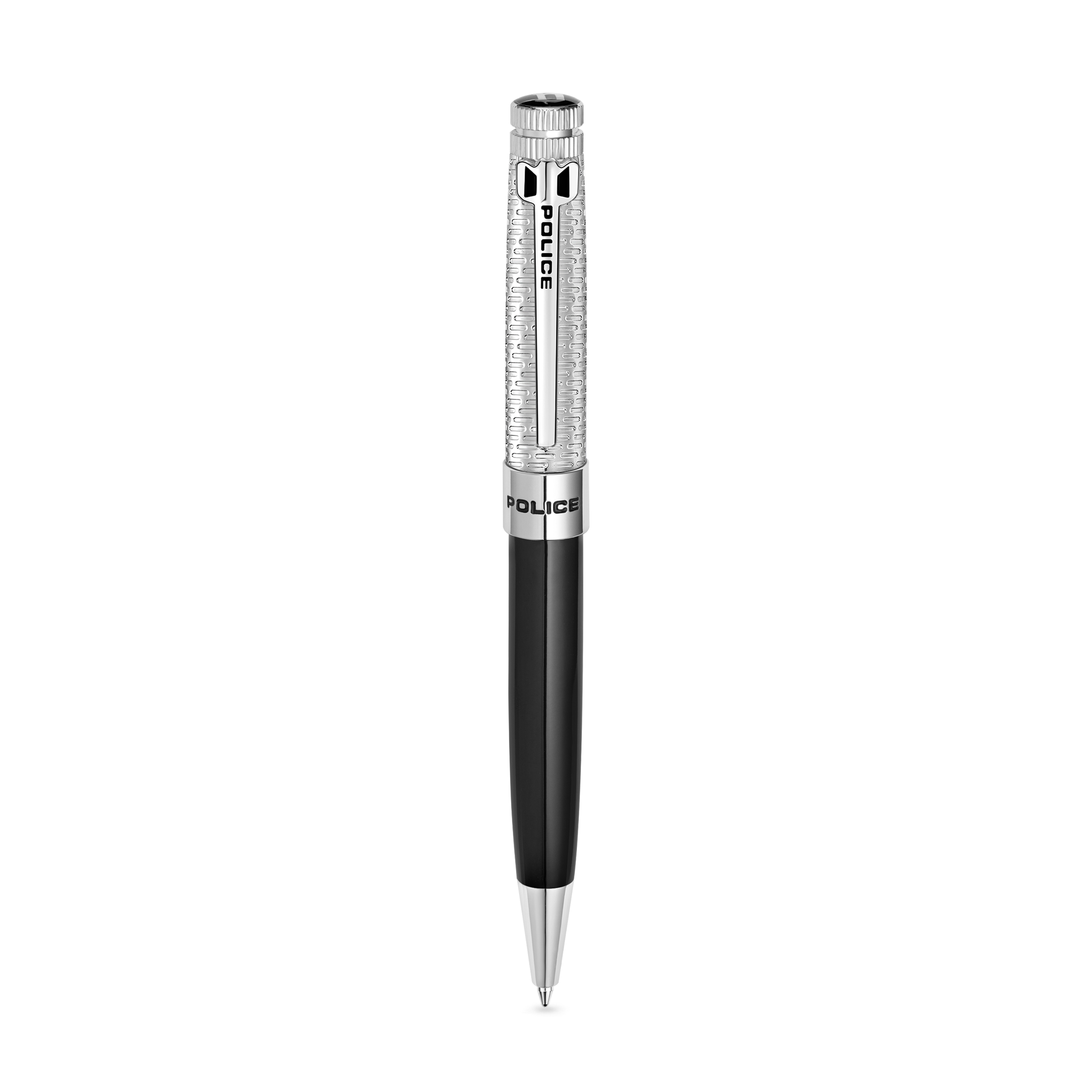 Police Amasis black enamel ballpoint pen with stainless steel trims textured design luxury writing instrument Paris Gallery Qatar Shop the Latest Online