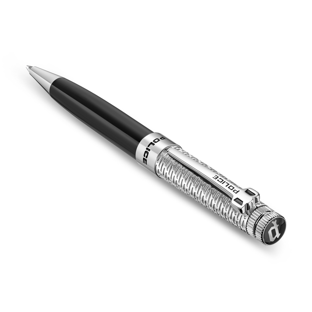 Police Amasis black enamel ballpoint pen with stainless steel trims textured design luxury writing instrument Paris Gallery Qatar Shop the Latest Online