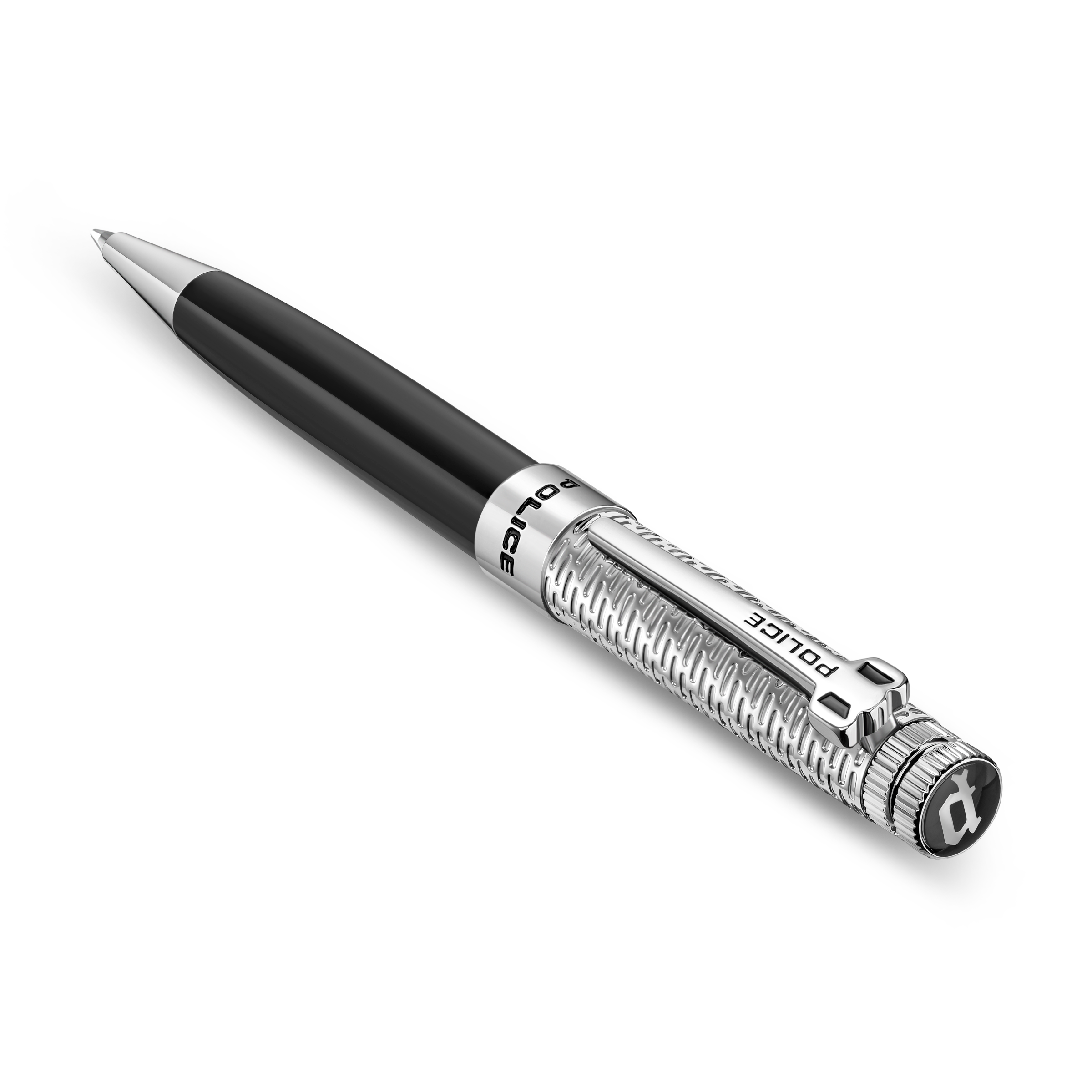 Police Amasis black enamel ballpoint pen with stainless steel trims textured design luxury writing instrument Paris Gallery Qatar Shop the Latest Online