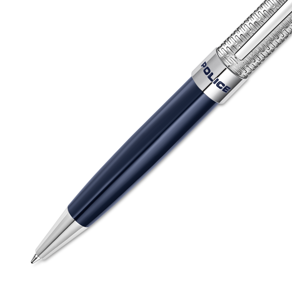 Police Amasis blue enamel ballpoint pen with stainless steel trims textured design luxury writing instrument Paris Gallery Qatar Shop the Latest Online