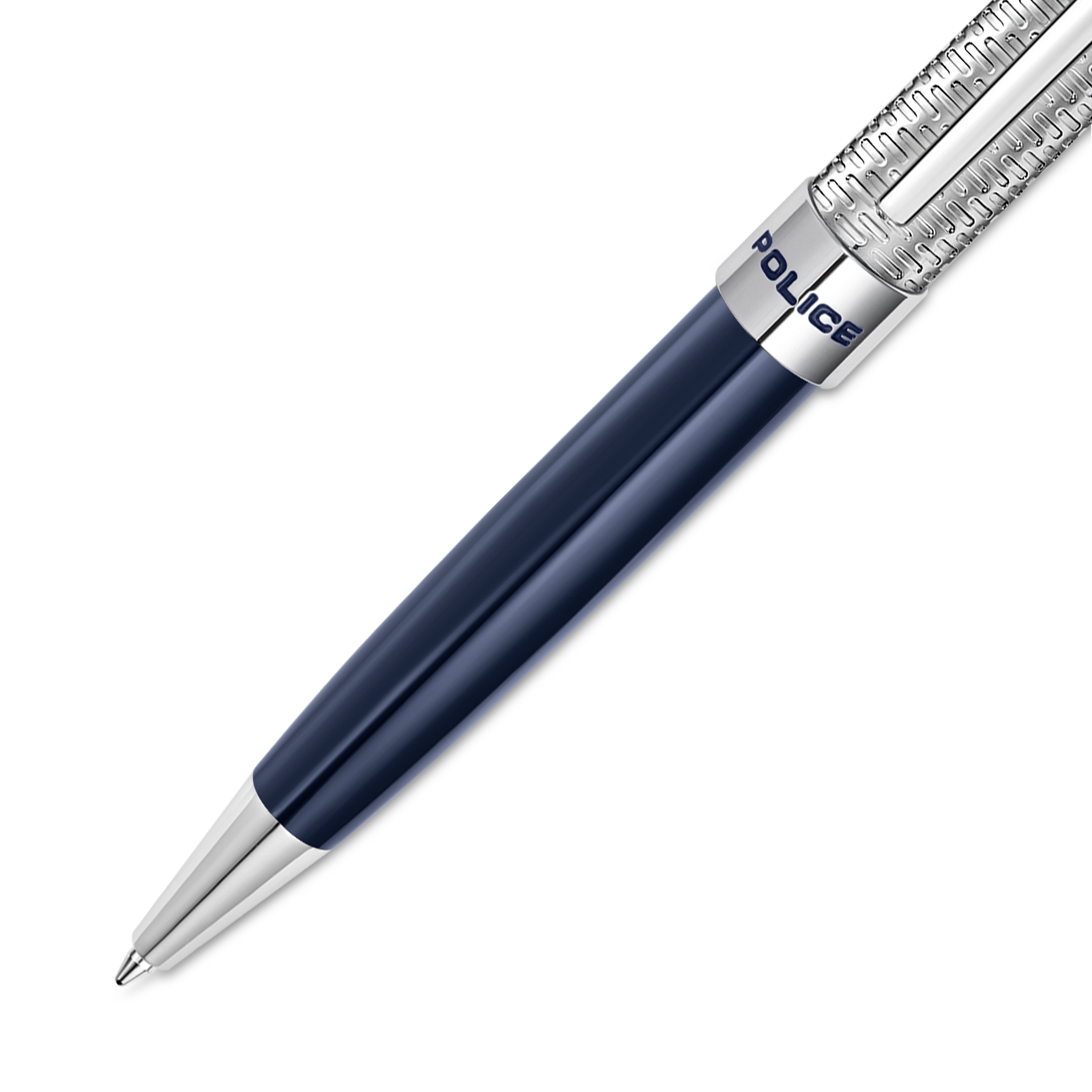 Police Amasis blue enamel ballpoint pen with stainless steel trims textured design luxury writing instrument Paris Gallery Qatar Shop the Latest Online