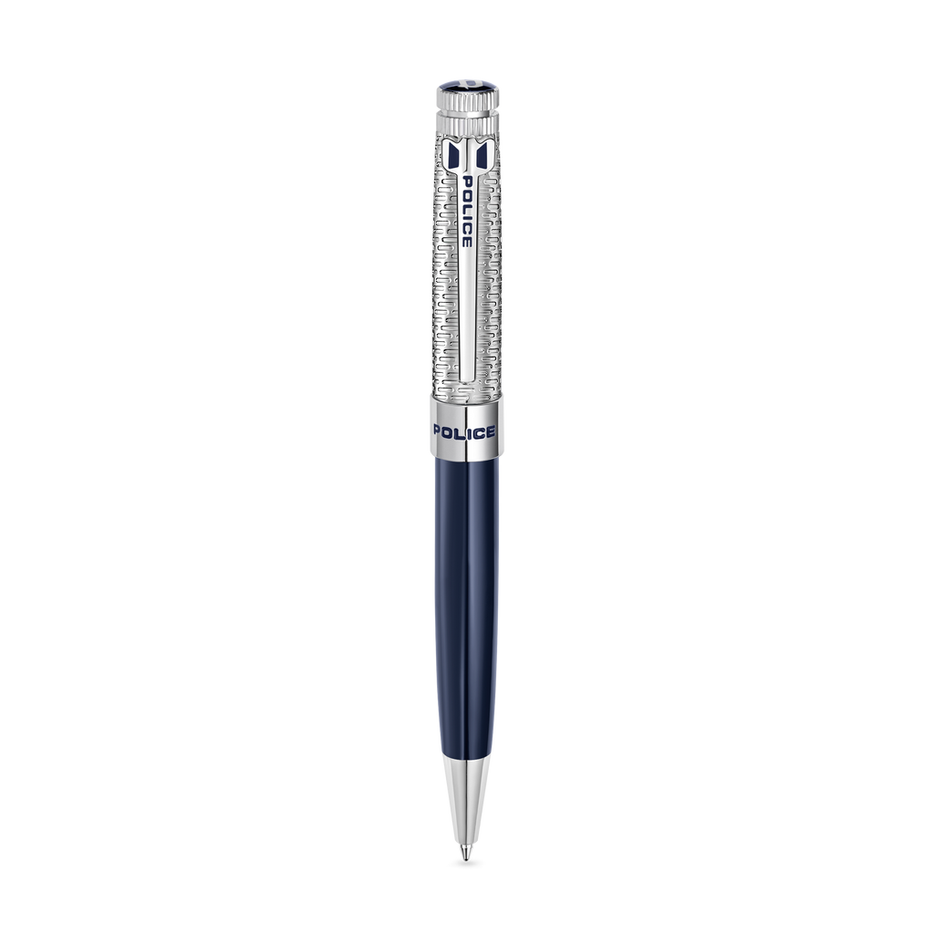 Police Amasis blue enamel ballpoint pen with stainless steel trims textured design luxury writing instrument Paris Gallery Qatar Shop the Latest Online