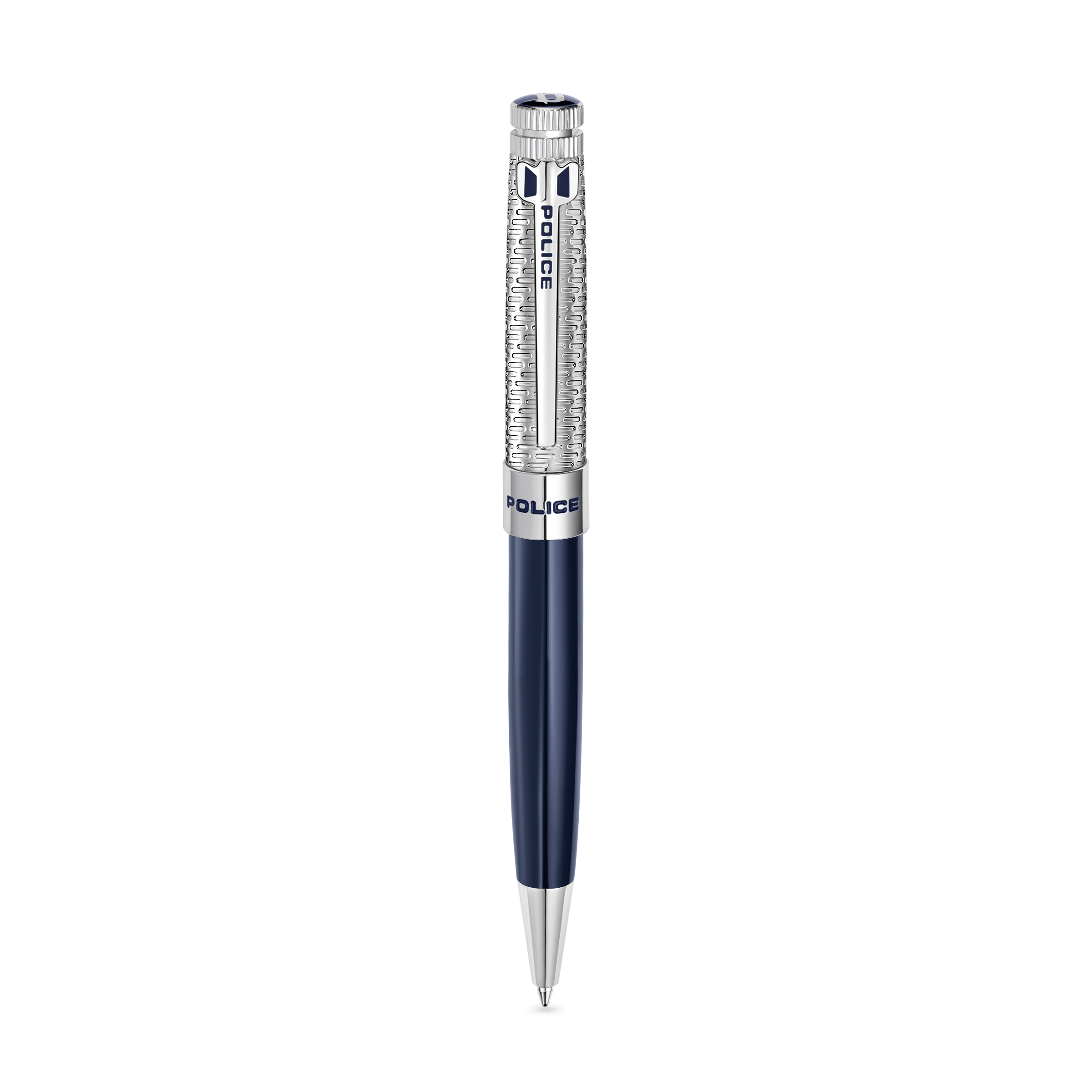 Police Amasis blue enamel ballpoint pen with stainless steel trims textured design luxury writing instrument Paris Gallery Qatar Shop the Latest Online