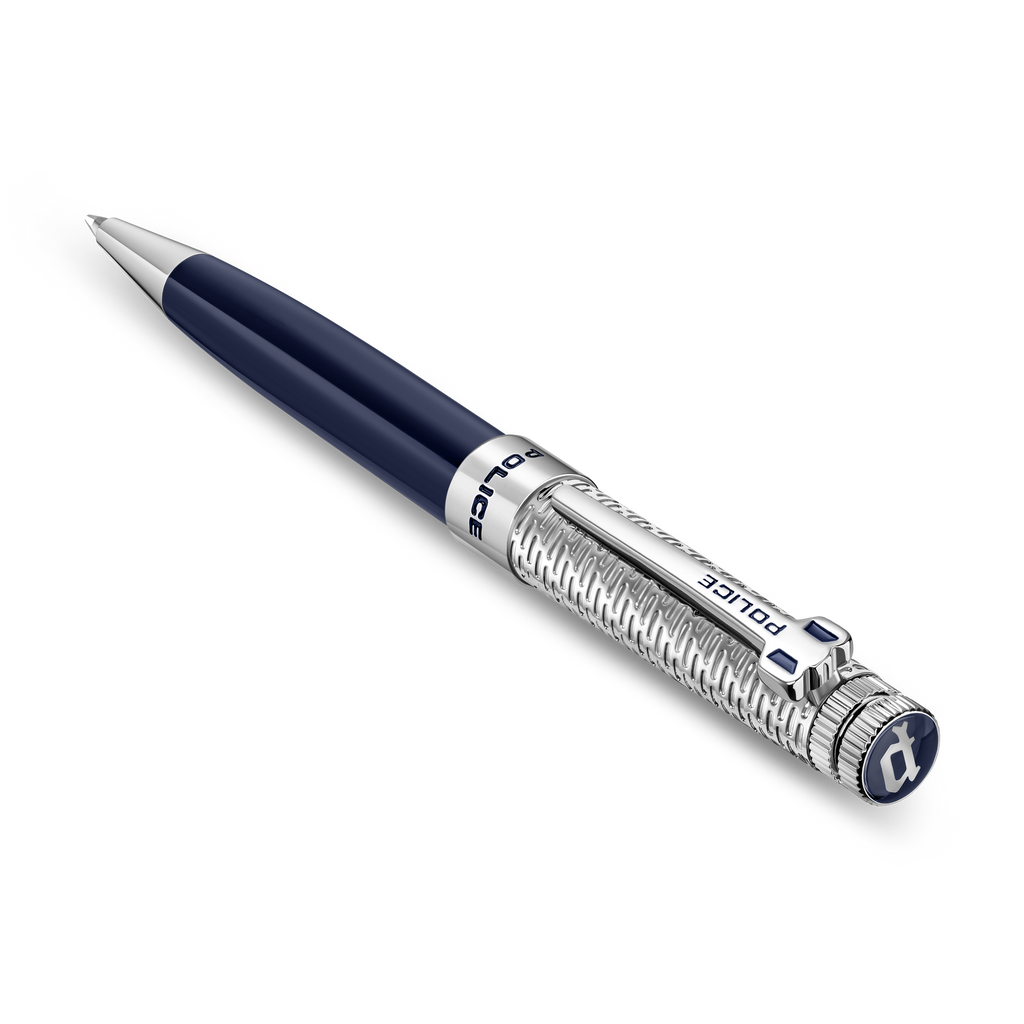 Police Amasis blue enamel ballpoint pen with stainless steel trims textured design luxury writing instrument Paris Gallery Qatar Shop the Latest Online