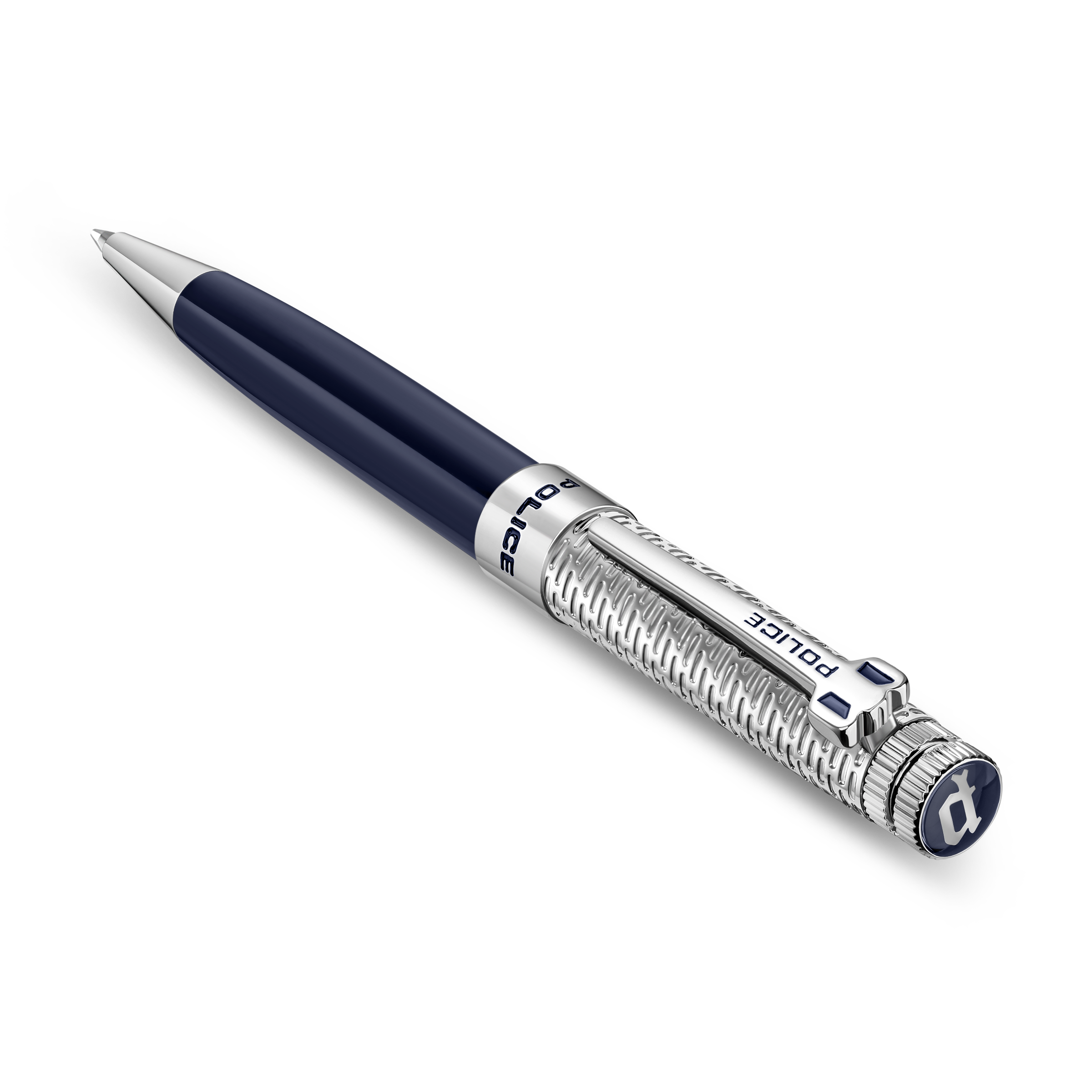 Police Amasis blue enamel ballpoint pen with stainless steel trims textured design luxury writing instrument Paris Gallery Qatar Shop the Latest Online