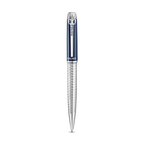 Police Aptos blue and silver ballpoint pen with faceted textured lower barrel and stainless steel trims