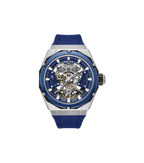 Police automatic skeleton watch stainless steel blue case blue dial blue silicone strap men Paris Gallery Qatar