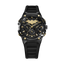 Police Batman men's black multifunction watch with gold-tone Batman emblem, black case and silicone strap