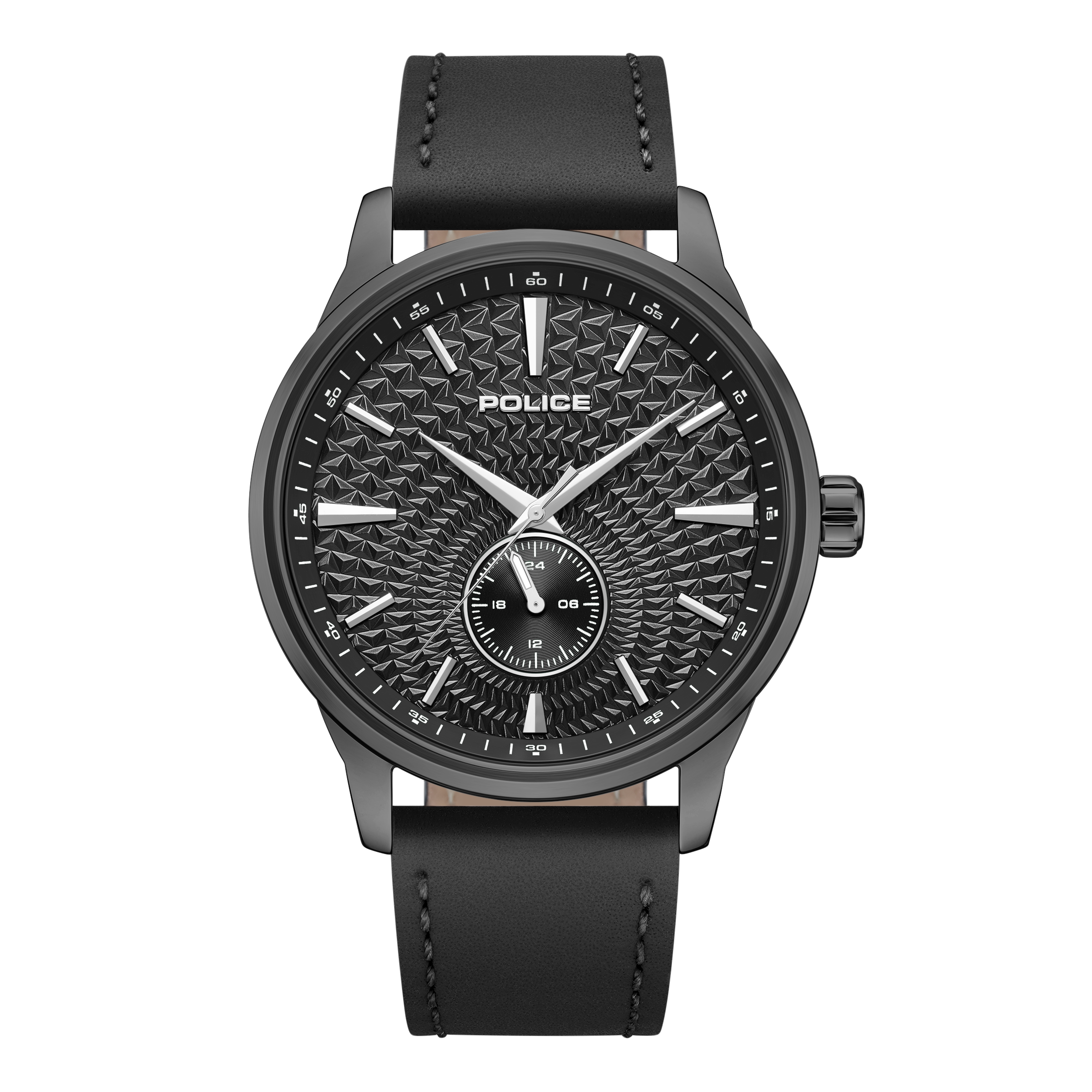 Police black dial gunmetal stainless steel watch black leather strap men luxury watch Shop the Latest Online Main image