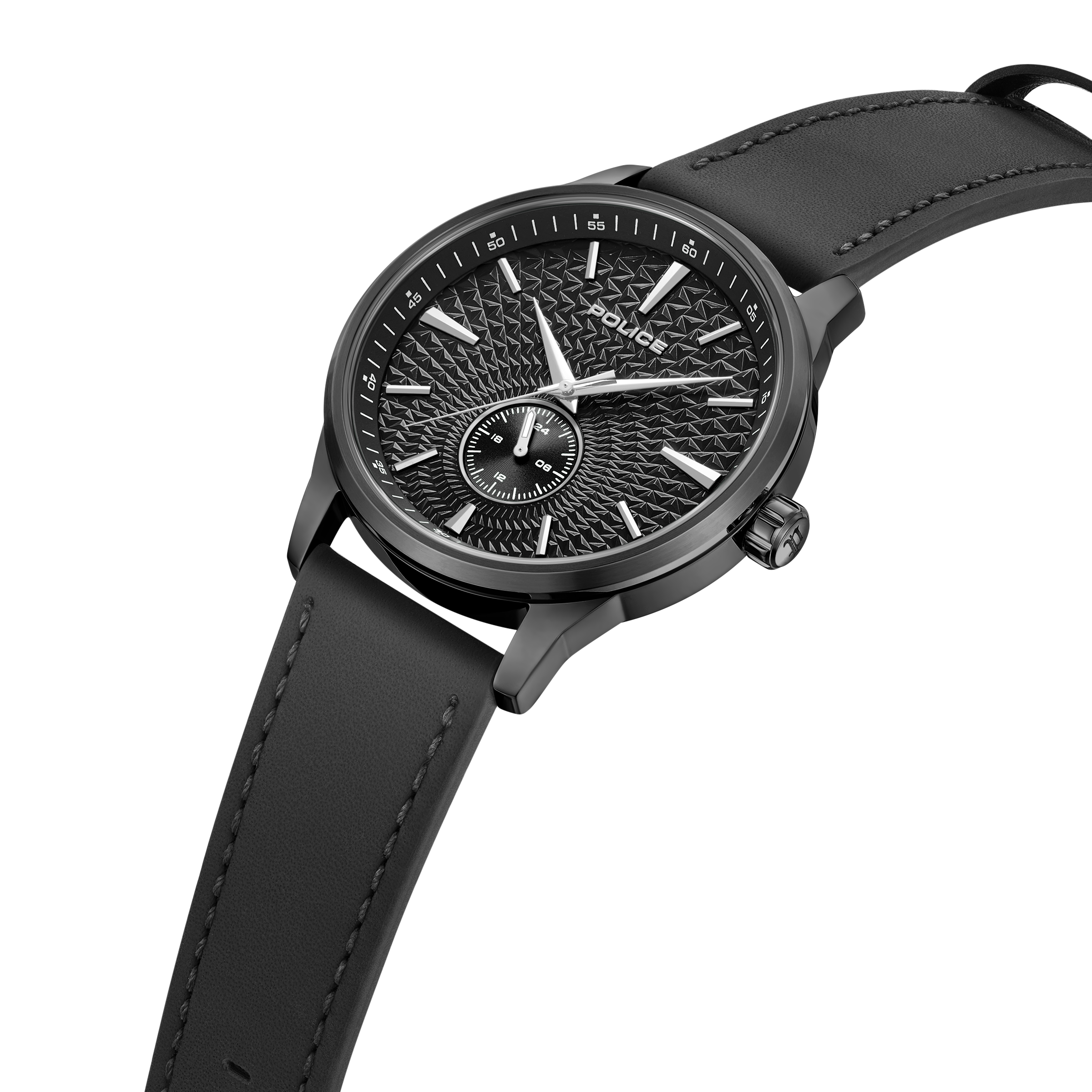 Police black dial gunmetal stainless steel watch black leather strap men luxury watch Shop the Latest Online