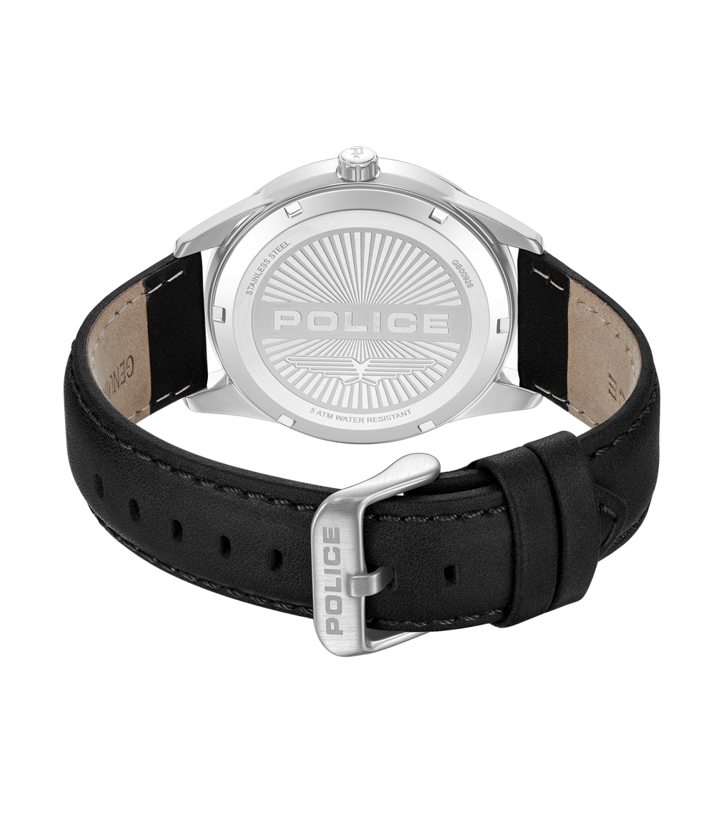 Police stainless steel watch black dial black leather strap men fashion watch Exclusive Online