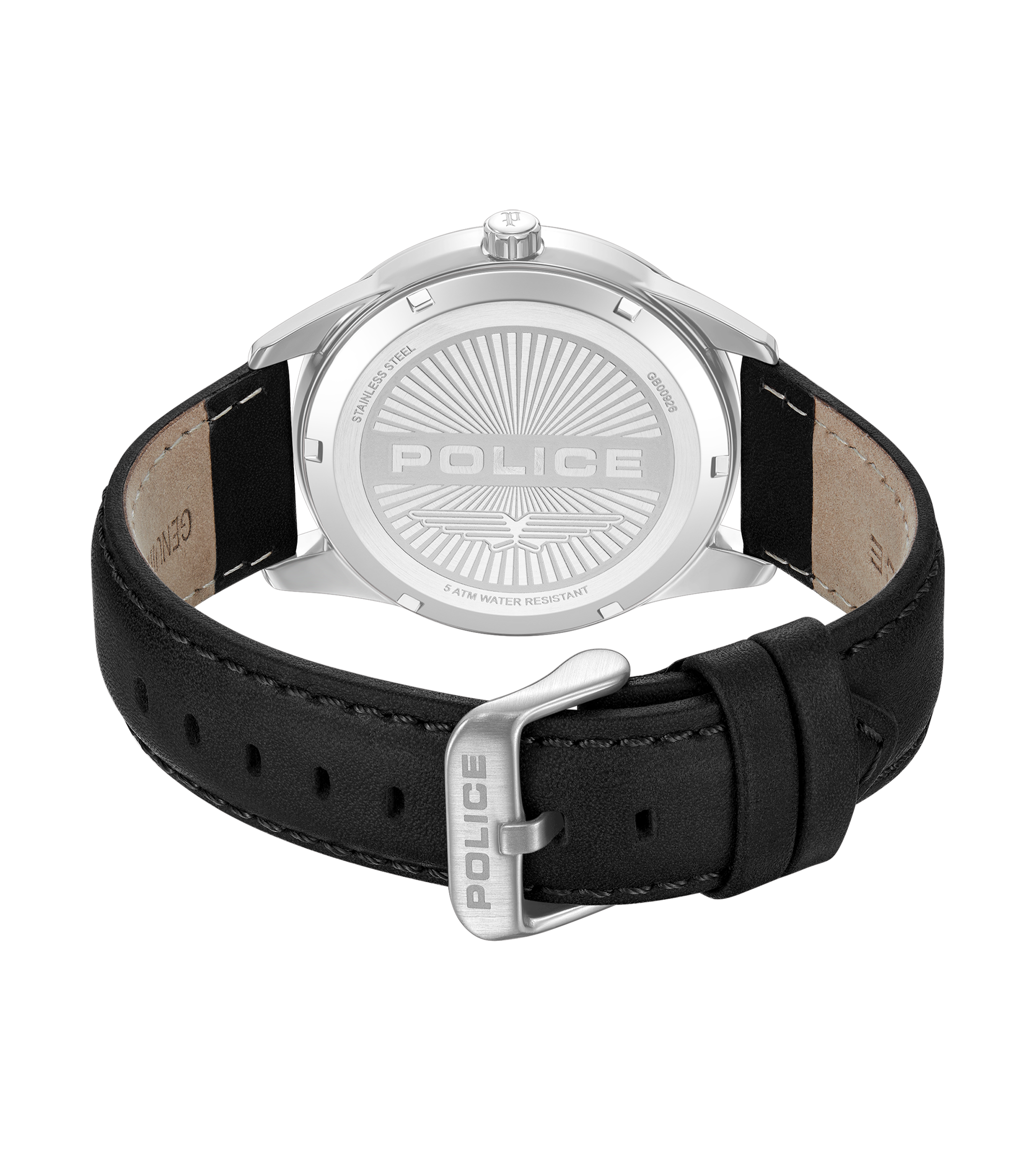 Police stainless steel watch black dial black leather strap men fashion watch Exclusive Online