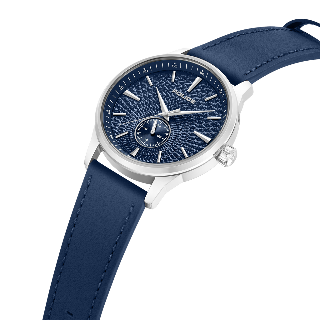Police blue dial stainless steel watch blue leather strap men luxury watch Order Online Today