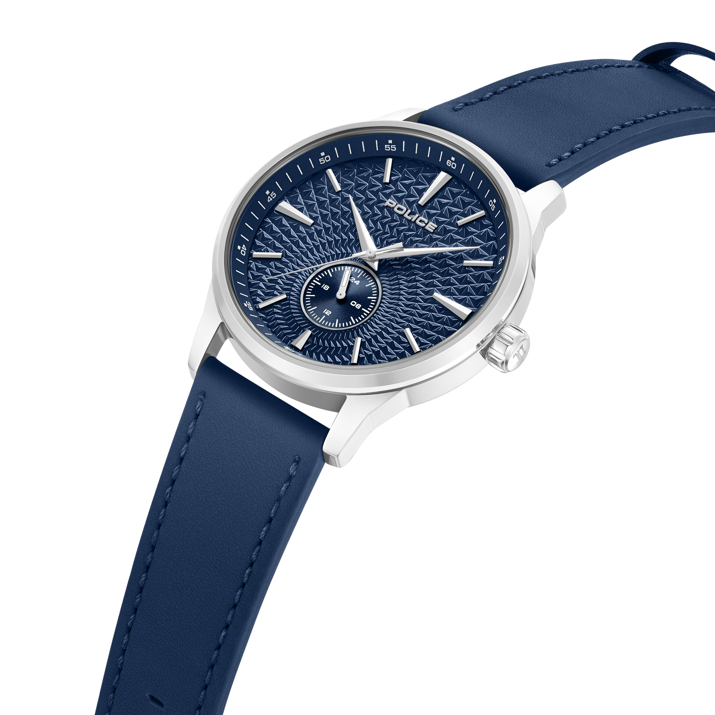 Police blue dial stainless steel watch blue leather strap men luxury watch Order Online Today