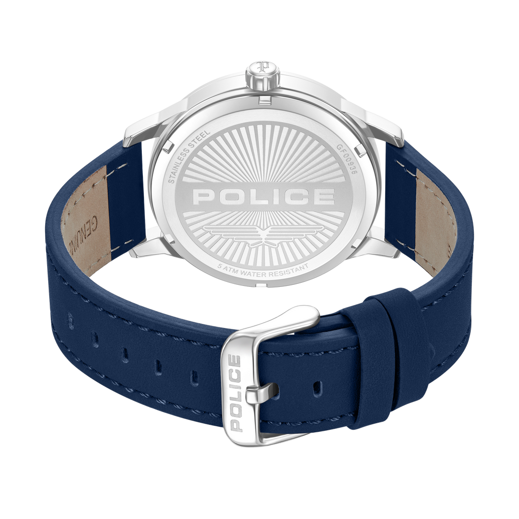Police blue dial stainless steel watch blue leather strap men luxury watch Order Online Today