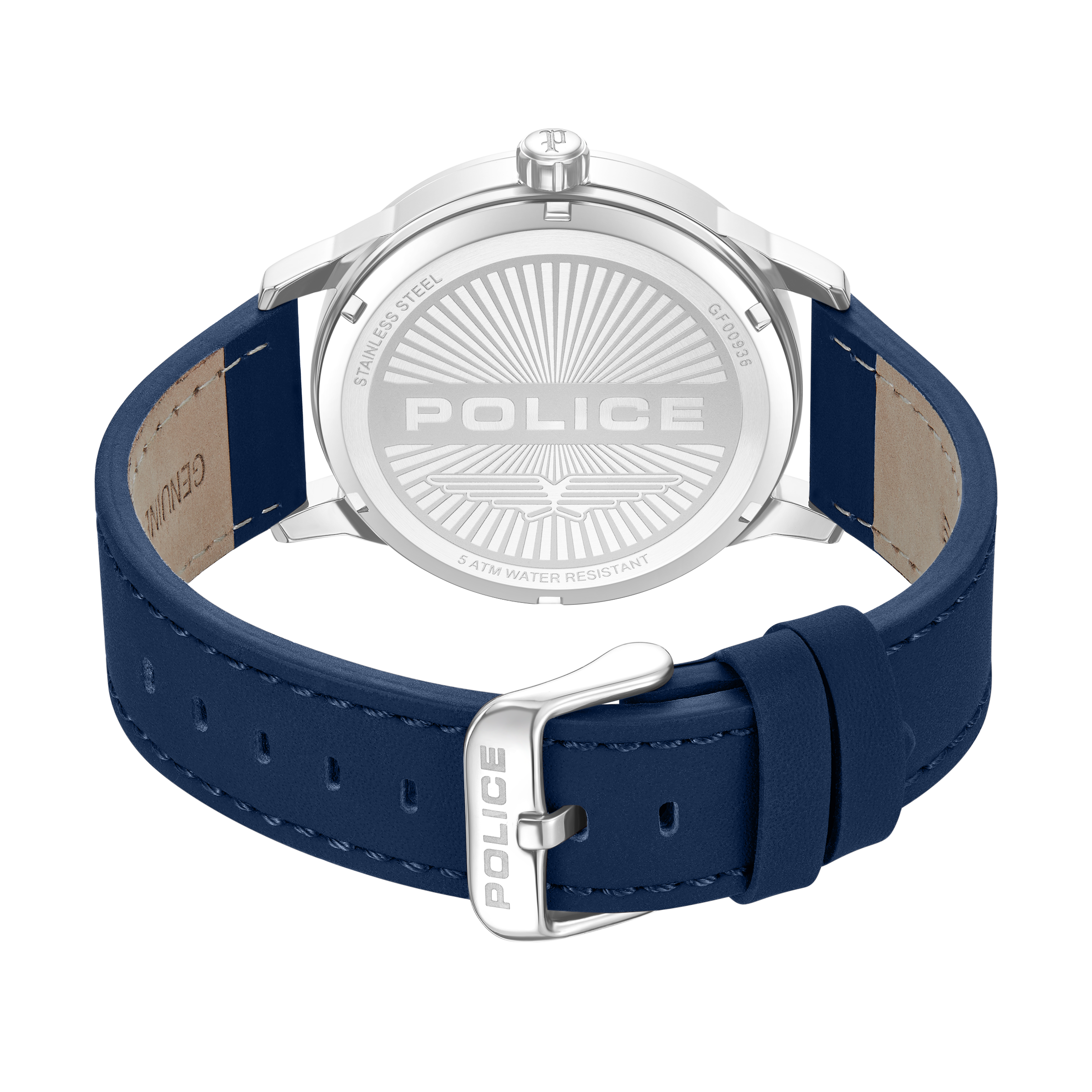 Police blue dial stainless steel watch blue leather strap men luxury watch Order Online Today