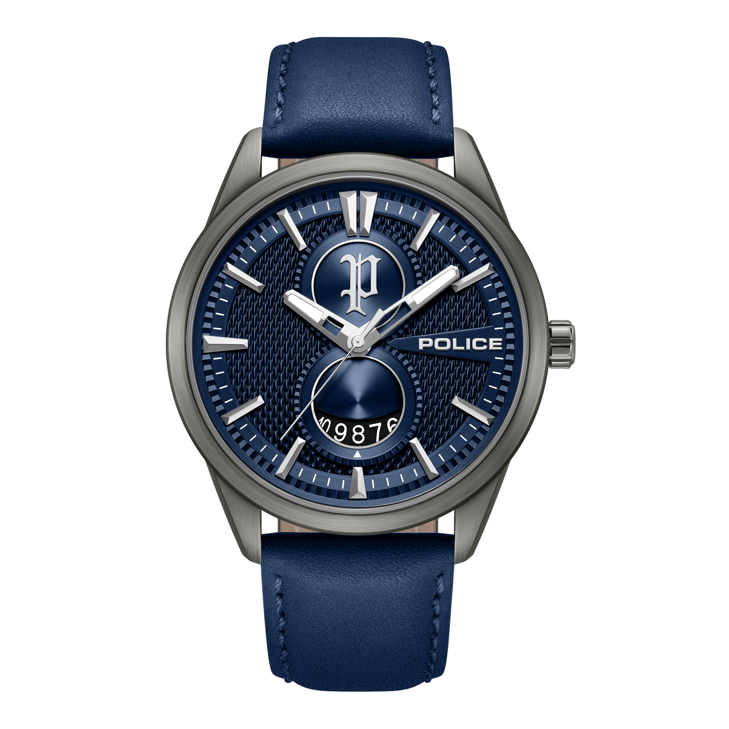 Police blue dial stainless steel watch blue leather strap men fashion watch Shop Now Online