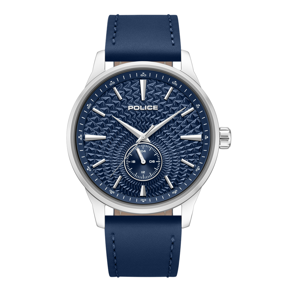 Police blue dial stainless steel watch blue leather strap men luxury watch Order Online Today