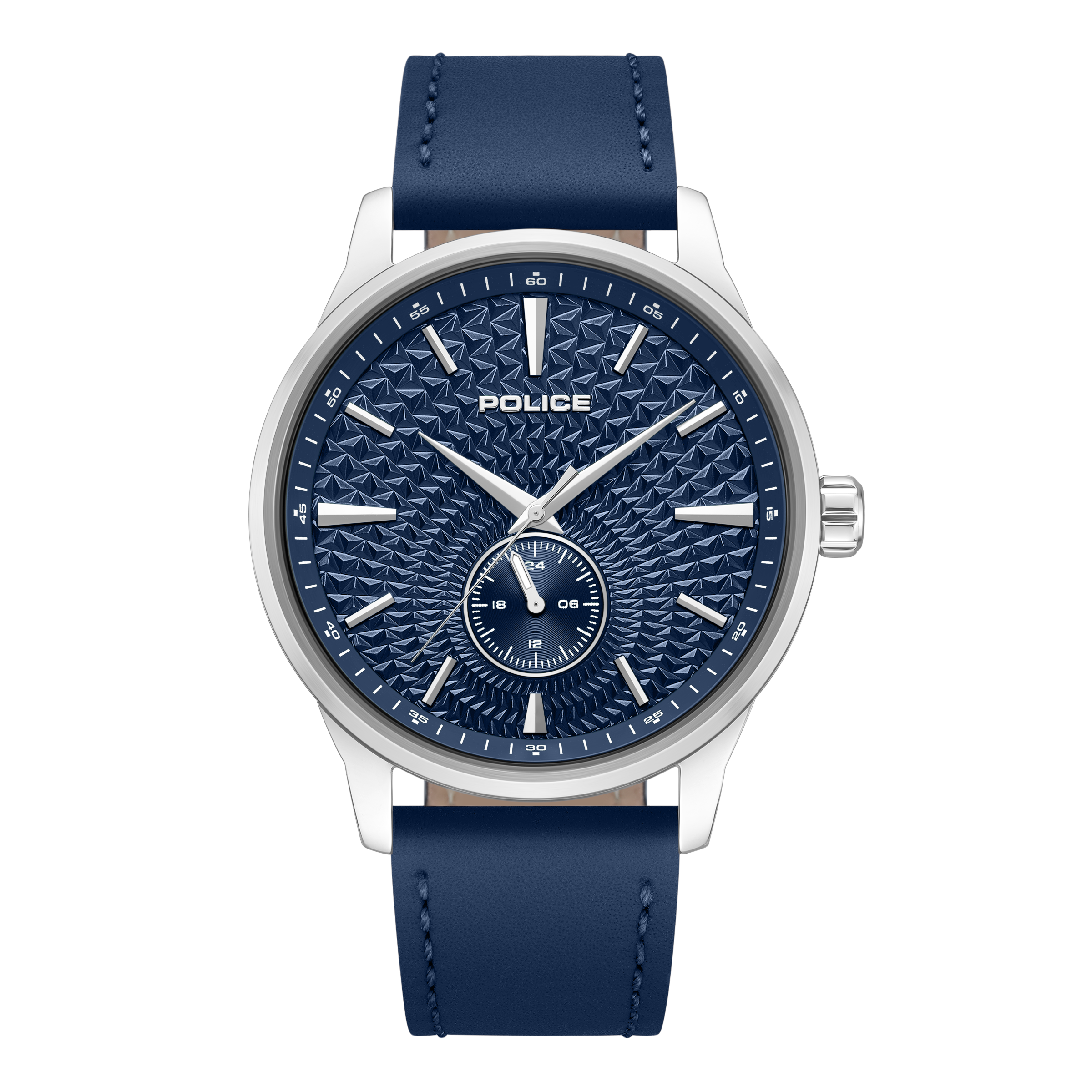 Police blue dial stainless steel watch blue leather strap men luxury watch Order Online Today