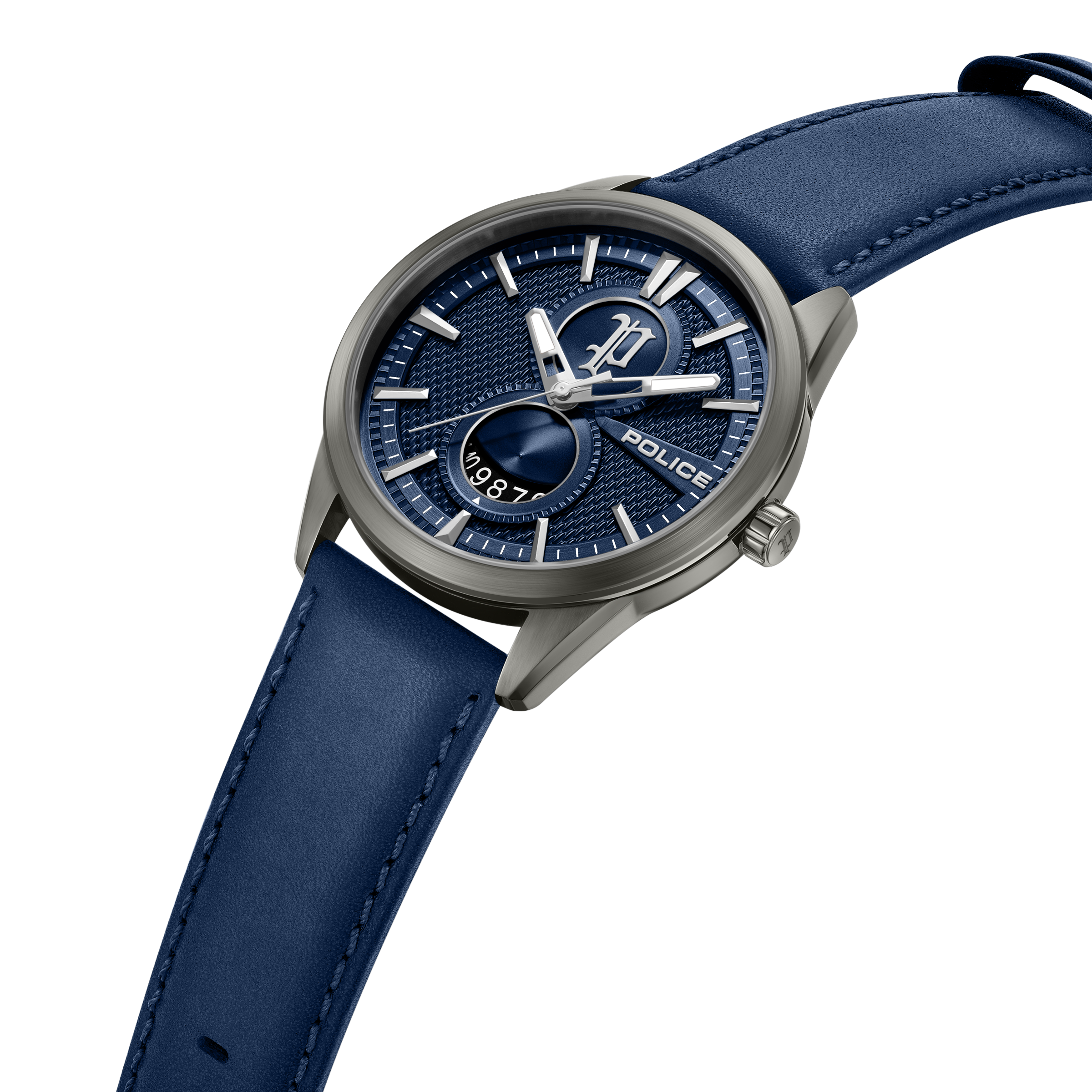 Police Blue Dial Stainless Steel Watch Blue Leather Strap Secondary image