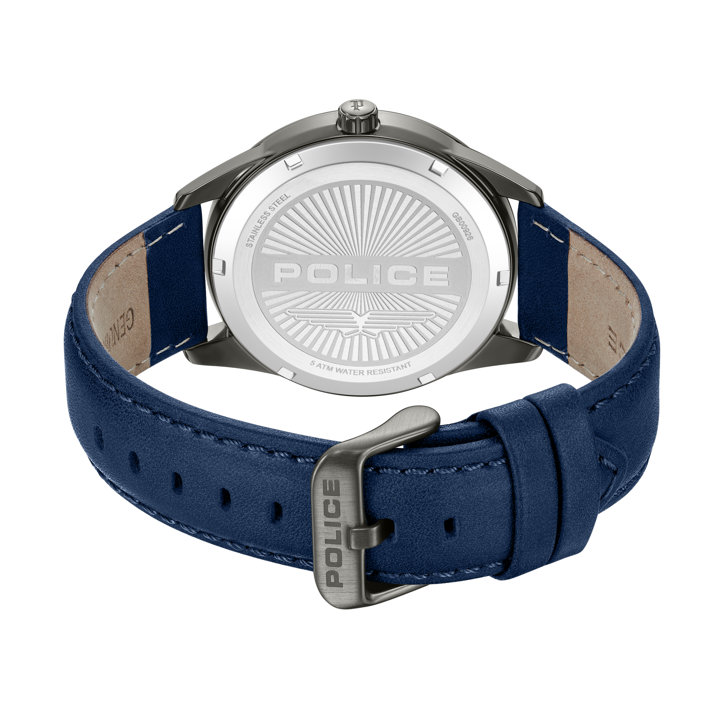 Police blue dial stainless steel watch blue leather strap men fashion watch Shop Now Online