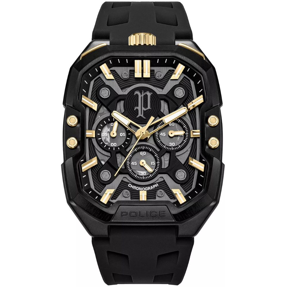 Police Bullhead Chronograph men's watch black and gold with silicone strap at Paris Gallery Qatar