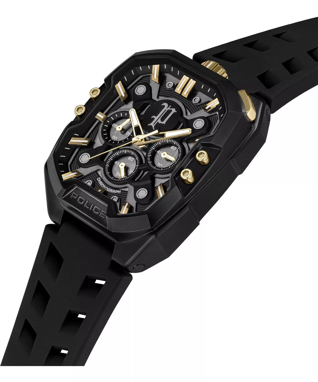 Police Bullhead Chronograph men's watch black and gold with silicone strap at Paris Gallery Qatar