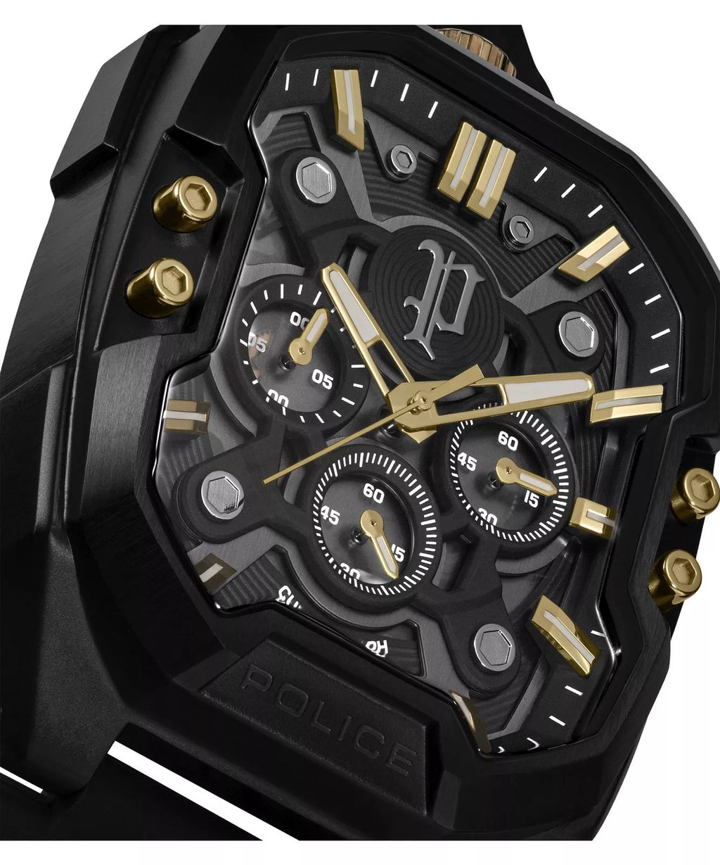 Police Bullhead Chronograph men's watch black and gold with silicone strap at Paris Gallery Qatar