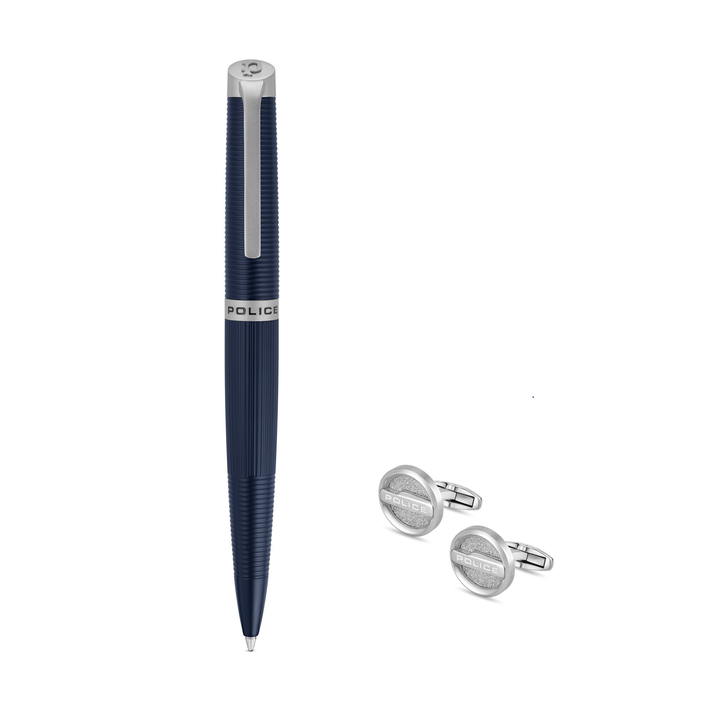 Police Candara blue ballpoint pen with gunmetal cufflinks luxury gift set Paris Gallery Qatar Shop the Latest Online