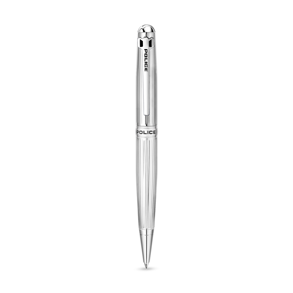 Police Clarendon silver ballpoint pen with full stainless steel plating and signature branding