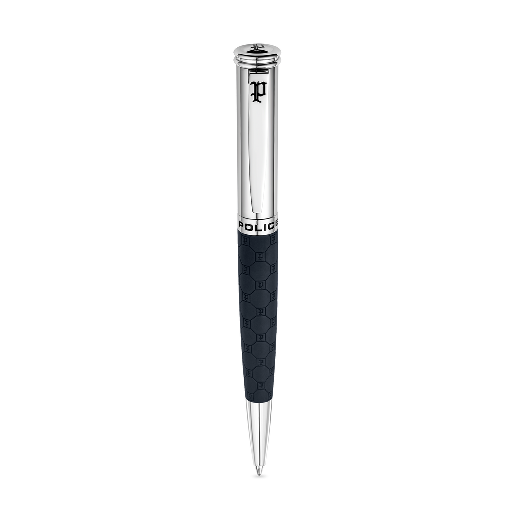 Police Cordia silver and blue ballpoint pen with monogram lower barrel and silver-tone trims