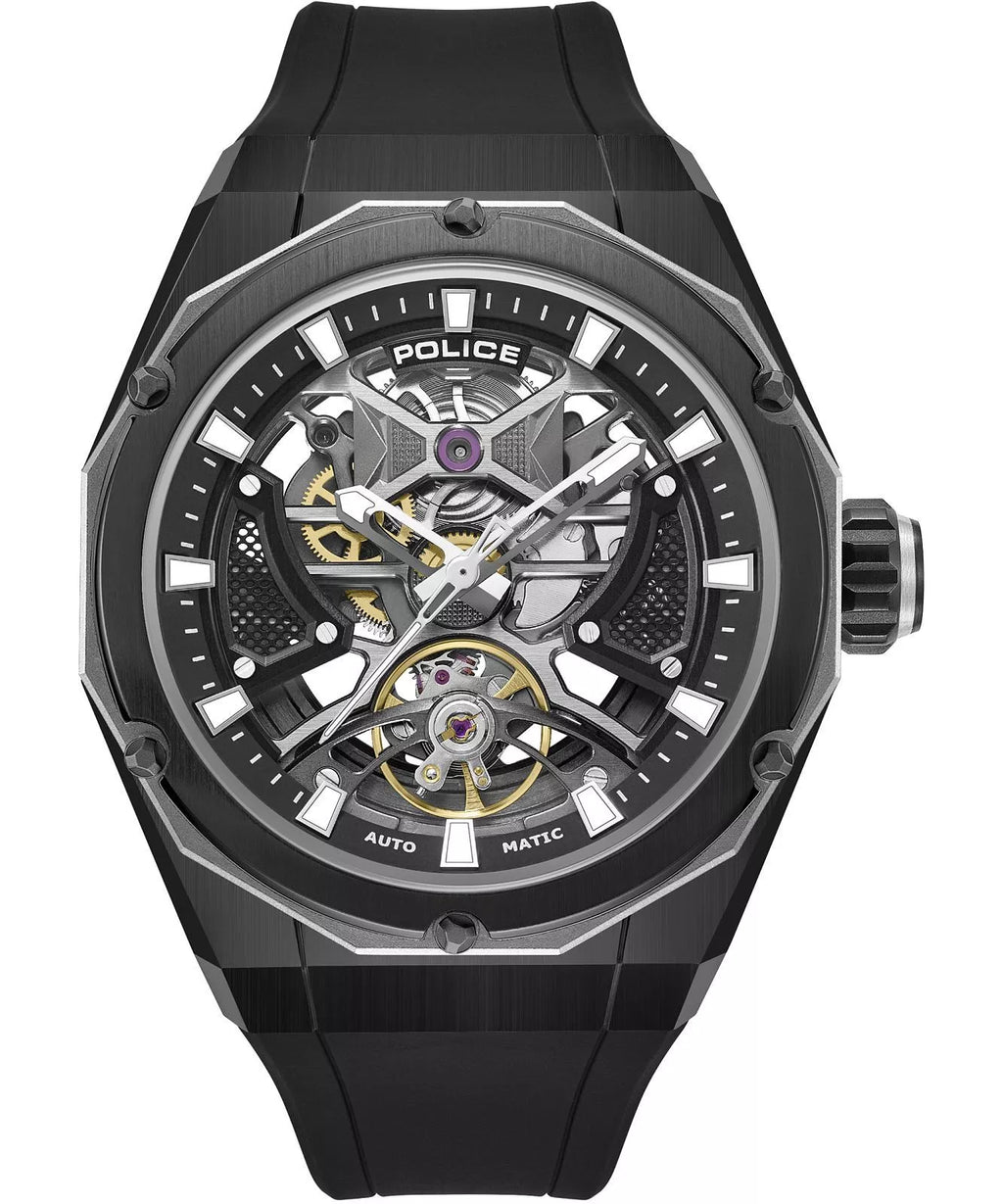 Police Dayton Skeleton men’s automatic watch with black silicone strap at Paris Gallery Qatar
