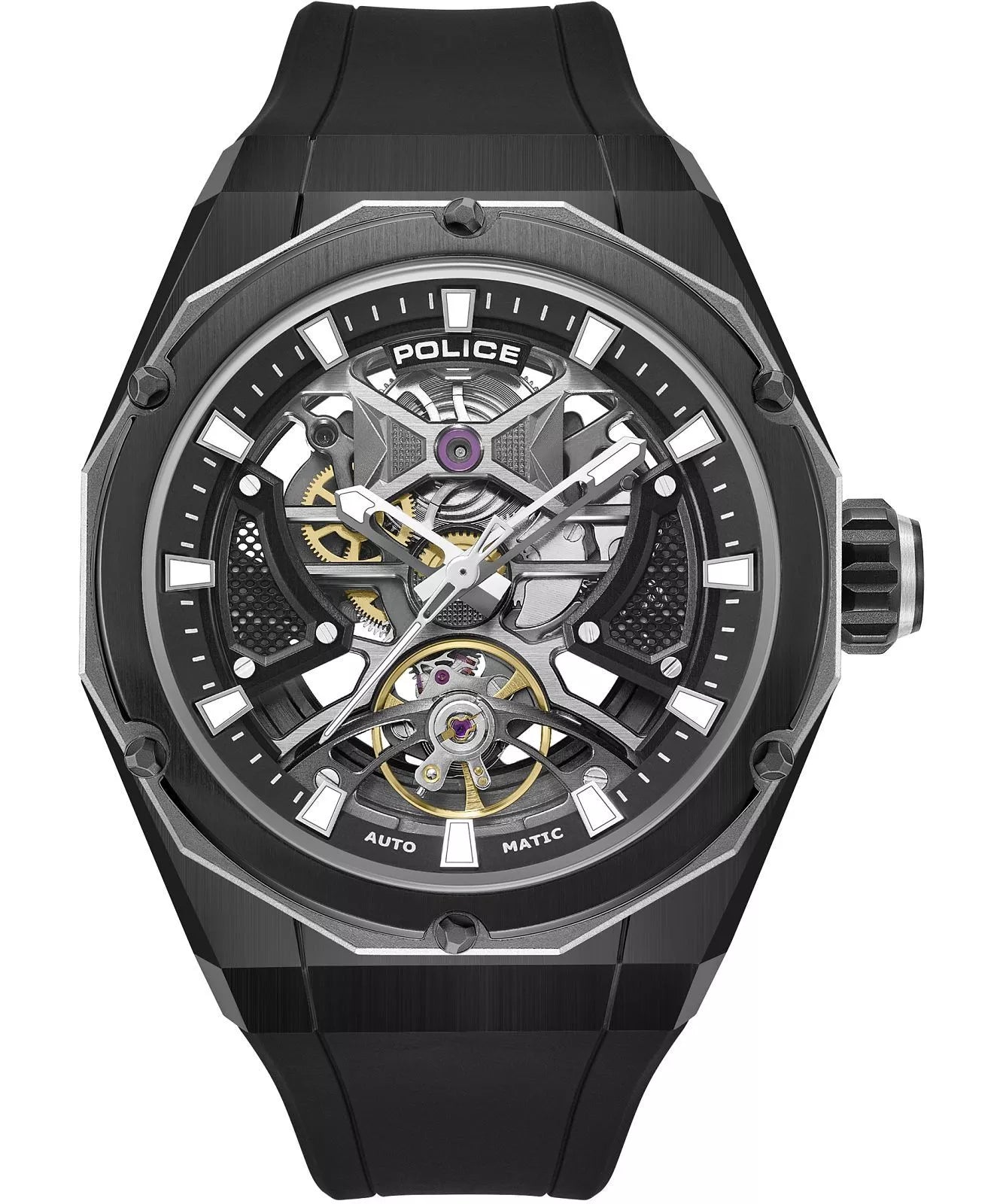 Police Dayton Skeleton men’s automatic watch with black silicone strap at Paris Gallery Qatar