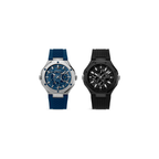 Police Dual men's IP black and silver case watches with black and blue silicone straps