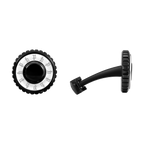 Police Fluted men's black and silver cufflinks with circular design, fluted edges and signature P emblems