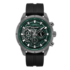 Police green dial chronograph watch gunmetal case black silicone strap men watch Shop Now Online