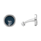 Police Horizon men's stainless steel cufflinks with dark grey-blue textured center and signature P logo