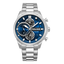 Police men's dual time watch with blue multi-layer dial, silver stainless steel case and matching bracelet