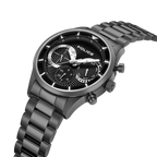 Police men's gunmetal bracelet watch with black textured multifunction dial and silver-tone details