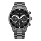 Police men's gunmetal bracelet watch with black textured multifunction dial and silver-tone details