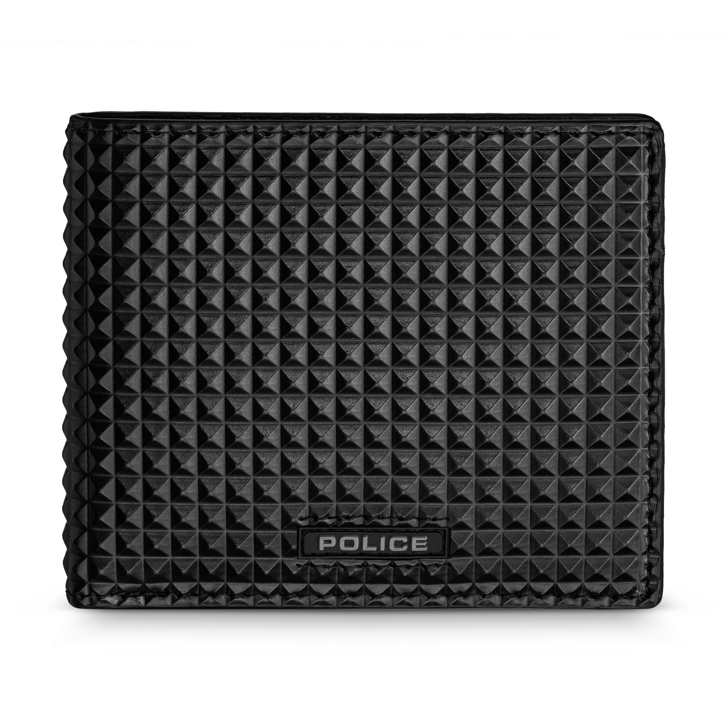 Police Pyramid black leather wallet with coin holder textured design men Paris Gallery Qatar Now Online Main image