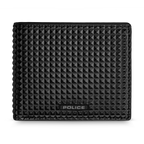 Police Pyramid black leather wallet with coin holder textured design men Paris Gallery Qatar Now Online